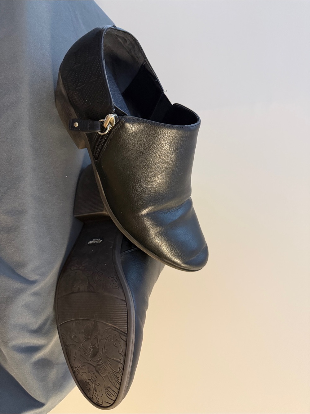 Dr. Scholl's Black Leather Low Heel Loafers with Side Buckle Accent